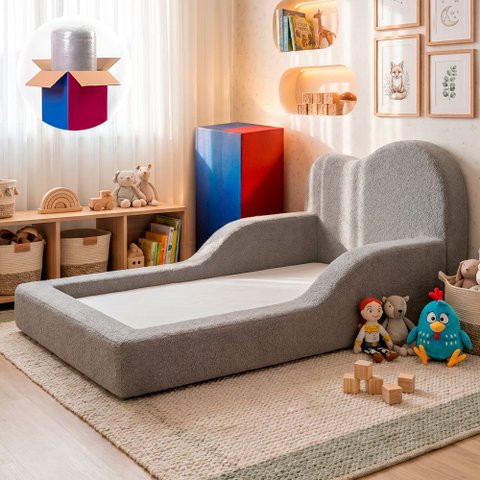 Cama Montessoriana Juvenil Cloud 100x182cm Xpand Tech Bouclê Cinza Claro Cama Inbox