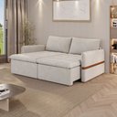Ver imagem 1 de Sofá Cama Retrátil Renno D28 com Detalhe em Couro:Suede Bege Claro/200cm