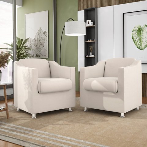 Kit 2 Poltronas Decorativas Reforçada Consultório Sala Suede Cor:bege