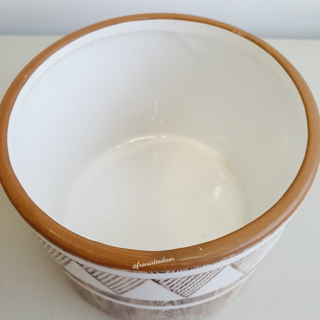 Cachepot de Cerâmica Branco e Madeira 14x16 cm - 2
