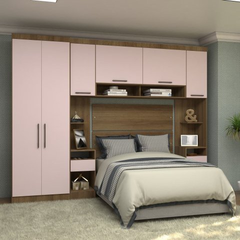 Guarda Roupa Dormitório Modulado Paris Casal 1,38 M - Roupeiro Luciane M05:rosa