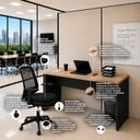 Ver imagem 7 de Conjunto Mesa de Escritório 140x60cm Cadeira Ergonômica Reclinável Sistema Syncron Pistão Classe 4
