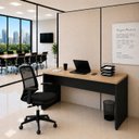 Ver imagem 1 de Conjunto Mesa de Escritório 140x60cm Cadeira Ergonômica Reclinável Sistema Syncron Pistão Classe 4