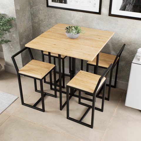 Conjunto Mesa 4 Cadeiras Pequena Pinus Industrial Black
