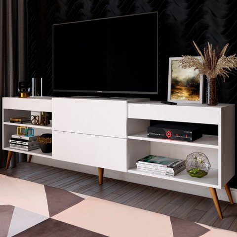 Rack para Tv até 55 Polegadas Luiza Diamantina 1 Porta 2 Prateleiras Branco Fosco - Panorama Móveis