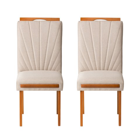 Kit 2 Cadeiras Estofadas de Jantar Lótus - Mdf em Linho Pés em Madeira Eucalipto - Vintage Decor