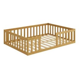 Cama Casal Queen Montessoriana com Grade de Proteção Premium Quarto Moderno Cercado Cor Nature - 2