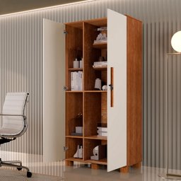 Armário Multiuso Dacar C/ Chave, Prateleira e Cabideiro Mdf:canela/offwhite - 2