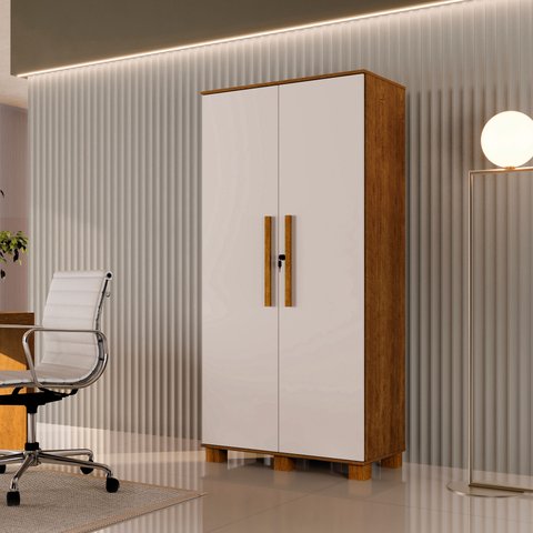 Armário Multiuso Dacar C/ Chave, Prateleira e Cabideiro Mdf:canela/offwhite
