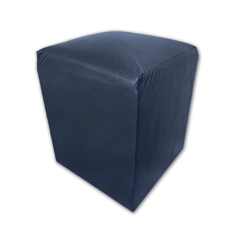 Puff Banqueta Quadrado Cubo Decorativo Courino e Suede Azul Marinho Courino