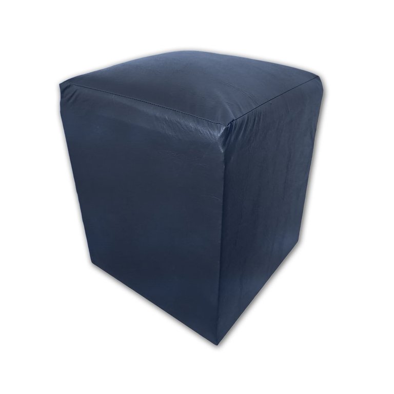 Puff Banqueta Quadrado Cubo Decorativo Courino e Suede Azul Marinho Courino Puff Banqueta Quadrado Cubo Decorativo Courino e Suede Azul Marinho Courino