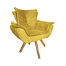 Poltrona Estofada Sala de Estar Com Base Giratória de Madeira Apolo Suede Amarelo DL Decor - 2