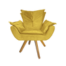 Poltrona Estofada Sala de Estar Com Base Giratória de Madeira Apolo Suede Amarelo DL Decor - 1
