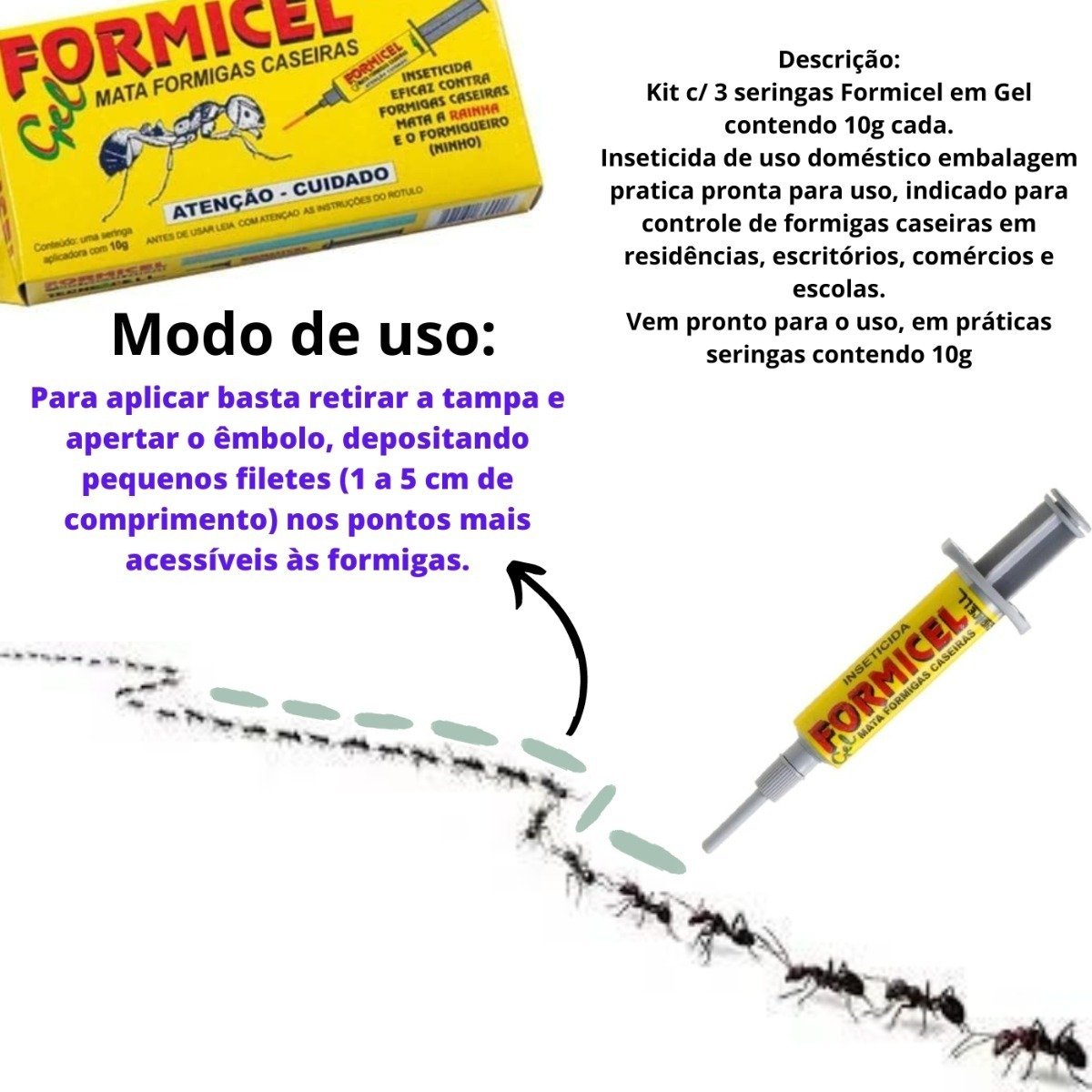 Kit 3 Formicel Gel Elimina Formigas Caseiras 10g Tecnocell - 4