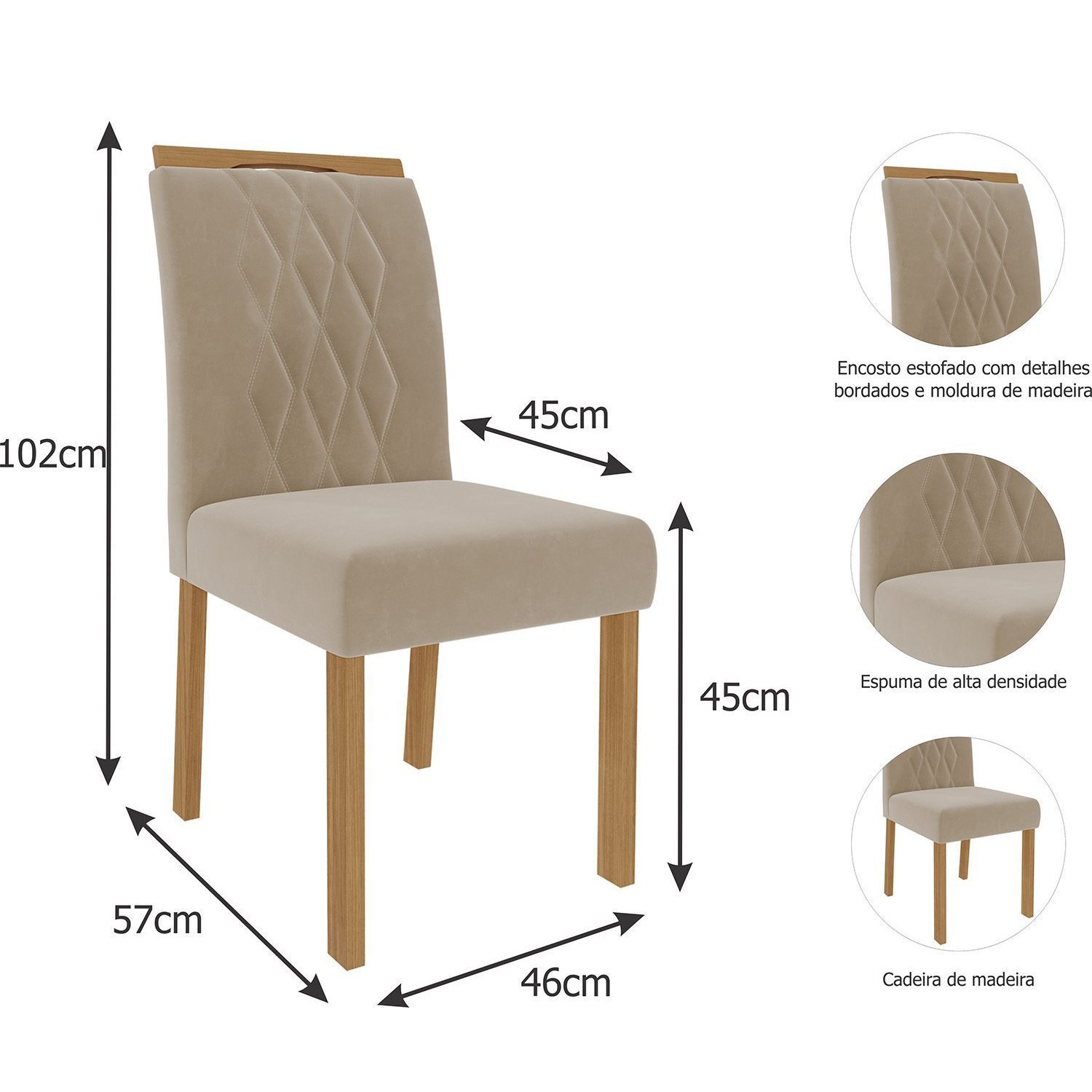 Conjunto para Sala de Jantar Mesa 210cm 8 Cadeiras Juliana Cimol - 5