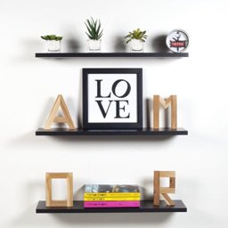 Kit 3 Prateleiras 80x30 MDF Preto com Suporte Flutuante Invisível - 2 Kit 3 Prateleiras 80x30 MDF Preto com Suporte Flutuante Invisível - 2