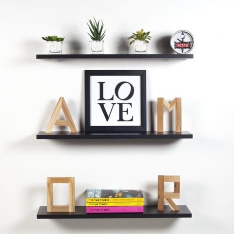 Kit 4 Prateleiras 60x15 MDF Preto com Suporte Flutuante Invisível