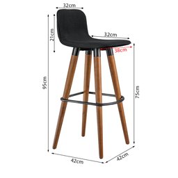 Kit 2 Banquetas Altas Luxo Linea Aço Preto Linho Preto Base Carvalho - 6