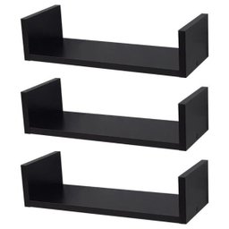 Kit 3 Prateleiras Nichos em U 50x15 MDF Preto com Suporte Flutuante Invisível - 3
