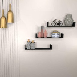 Kit 3 Prateleiras Nichos em U 50x15 MDF Preto com Suporte Flutuante Invisível - 2