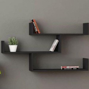 Kit 3 Prateleiras Nichos em U 50x15 MDF Preto com Suporte Flutuante Invisível