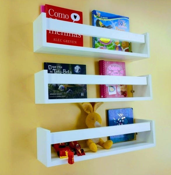 Kit 3 Prateleiras Nichos em U 60x15 MDF Branco com Suporte Flutuante Invisível Livros