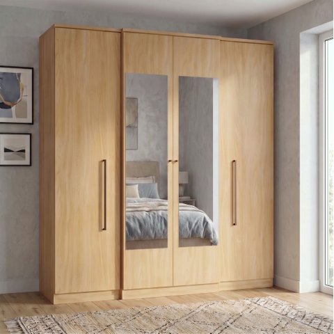 Guarda-Roupa Solteiro com Espelho 4 Portas 2 Gavetas 206 x 181cm Splendore Yescasa Marrom Nogal