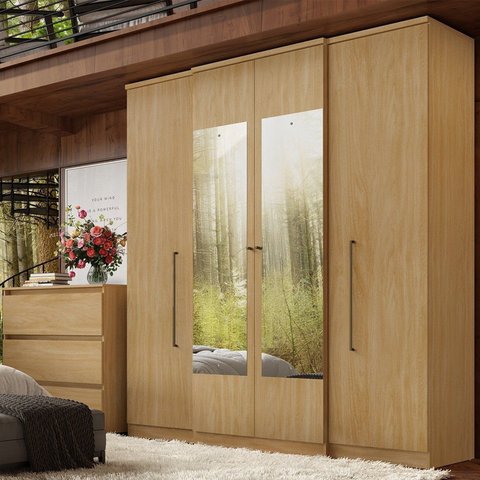 Guarda-Roupa 4 Portas 2 Gavetas com Espelho 181cm Splendore Marrom Nogal