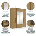 Ver imagem 5 de Guarda-Roupa Solteiro com Espelho 4 Portas 2 Gavetas 206 x 181cm Splendore Yescasa Marrom Nogal