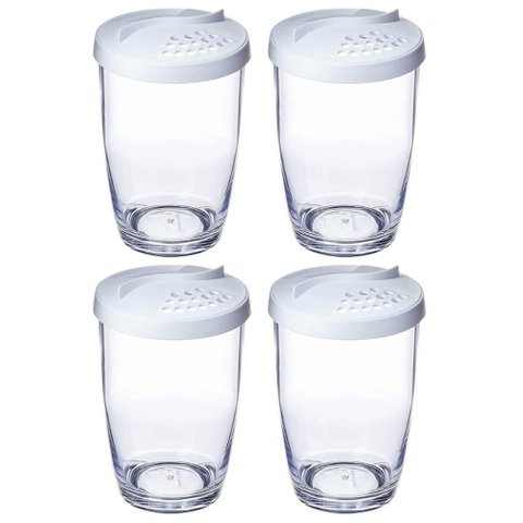 Kit 4 Queijeiras Farinheiras Plásticas com Tampa 350ml Brancas ou Restaurante Buffet
