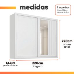 Guarda Roupas Casal Ripado com Espelho 2 Portas de Correr 4 Gavetas Trianon Branco Zanzini - 3