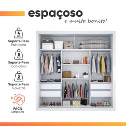 Guarda Roupas Casal Ripado com Espelho 2 Portas de Correr 4 Gavetas Trianon Branco Zanzini - 7