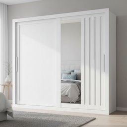 Guarda Roupas Casal Ripado com Espelho 2 Portas de Correr 4 Gavetas Trianon Branco Zanzini - 2