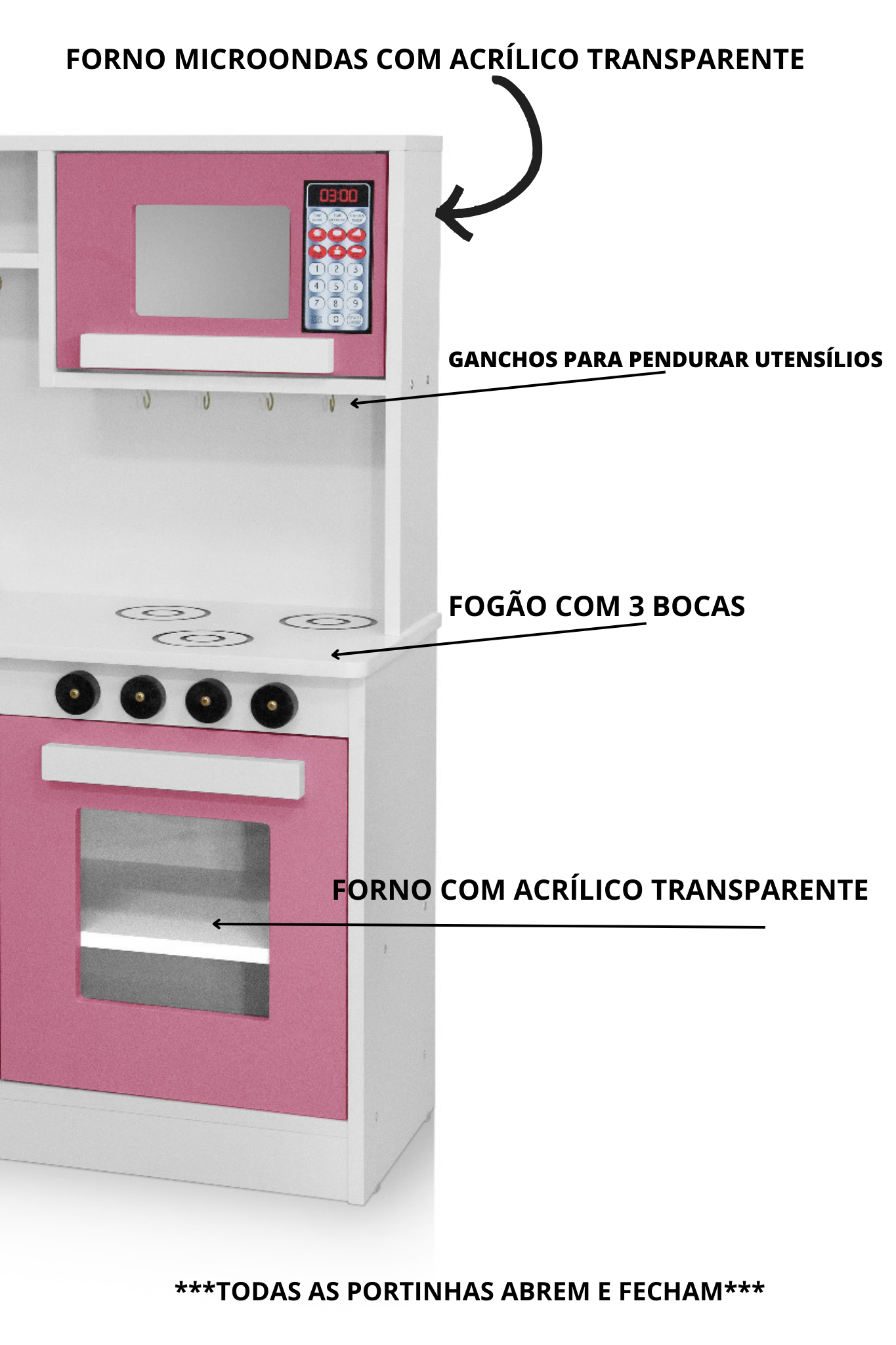Mini Armário de Cozinha Infantil Unicórnio Arco Íris em Mdf:rosa - 4