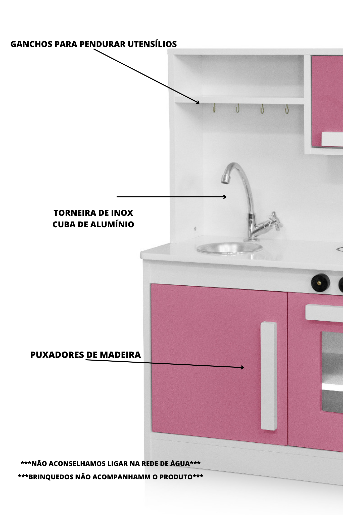 Mini Armário de Cozinha Infantil Unicórnio Arco Íris em Mdf:rosa - 5