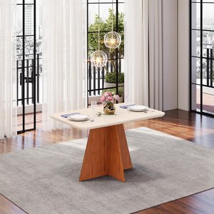 Mesa de Jantar Retangular Tampo de Vidro 136x90 Dj Móveis Siena Freijó Off White