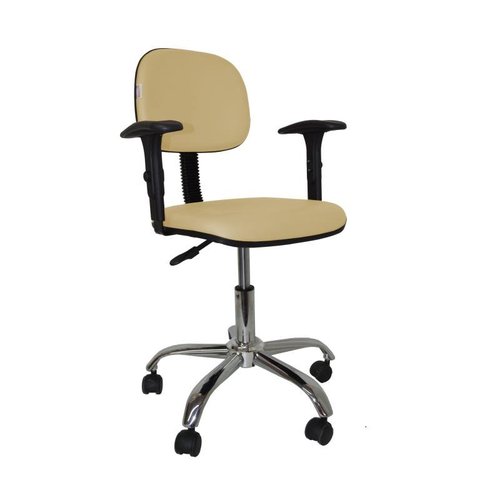 Cadeira Secretaria Bolt CR com Braco Regulavel - Couro Sintetico Corano - Bege