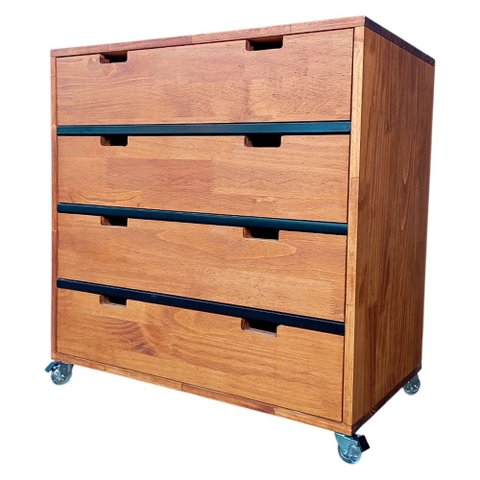 Cômoda de Madeira Maciça com 4 Gavetas e 4 Rodízios Cor Castanheira