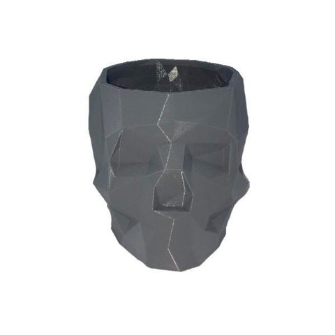Caveira Geometrica - Vaso Cactos ou Suculentas:cinza