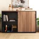 Ver imagem 4 de Armário Escritório 120cm 2 Portas de Correr e Prateleiras F5 Cor:nogal com Preto