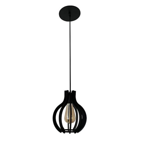Luminária Lustre Pendente Caroá Pequim P Madeira Teto Sala Quarto Cozinha Balcão Preto