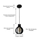 Ver imagem 3 de Luminária Lustre Pendente Caroá Pequim P Madeira Teto Sala Quarto Cozinha Balcão Preto