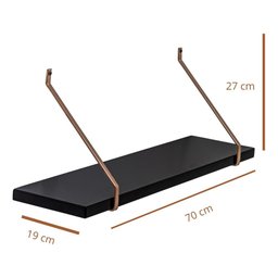 Kit 2 Prateleiras Preta Madeira Mdf 70cm Laqueado Suporte Metal Decoração Moderno -organizze Móveis - 6