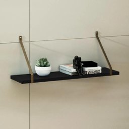 Kit 2 Prateleiras Preta Madeira Mdf 70cm Laqueado Suporte Metal Decoração Moderno -organizze Móveis - 2