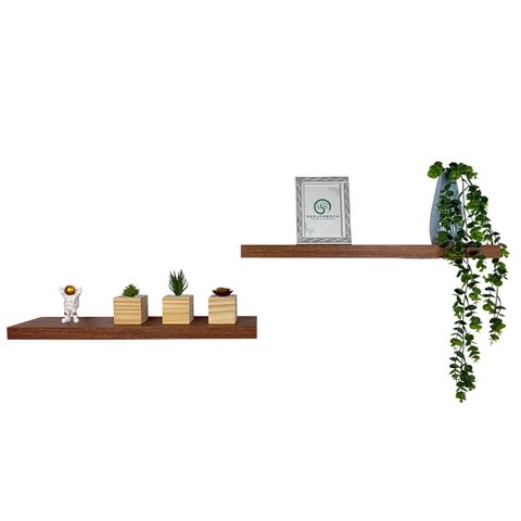 Kit 2 Prateleiras Grossas Flutuantes com Suporte Invisível Mdf Amadeirado 60 Cm