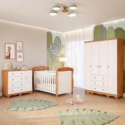Quarto Bebê Completo Berço Americano Marquesa 3 em 1 Guarda Roupas 4 Portas Cômoda Junior 100% - 1
