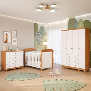 Quarto Bebê Completo Berço Americano Marquesa 3 em 1 Guarda Roupas 4 Portas Cômoda Junior 100%