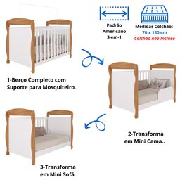Quarto Bebê Completo Berço Americano Marquesa 3 em 1 Guarda Roupas 4 Portas Cômoda Junior 100% - 5