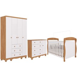 Quarto Bebê Completo Berço Americano Marquesa 3 em 1 Guarda Roupas 4 Portas Cômoda Junior 100% - 3