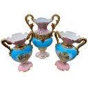 Ver imagem 3 de Jogo de 3 Ânforas em Porcelana Ilustradas Rosa com Azul 35x23x12cm e 28x19x10cm
